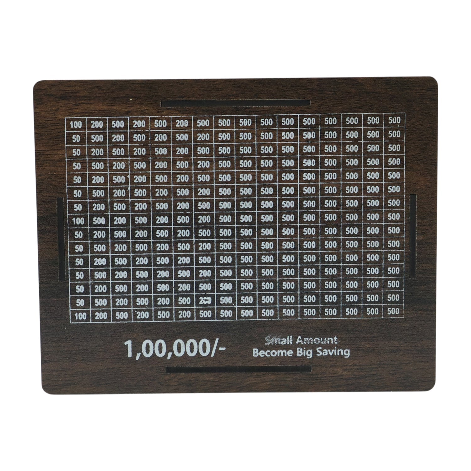 Savings tracker board with wooden piggy bank for savings goals