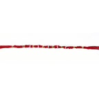 Red mauli rakhi with decorative beads and golden details