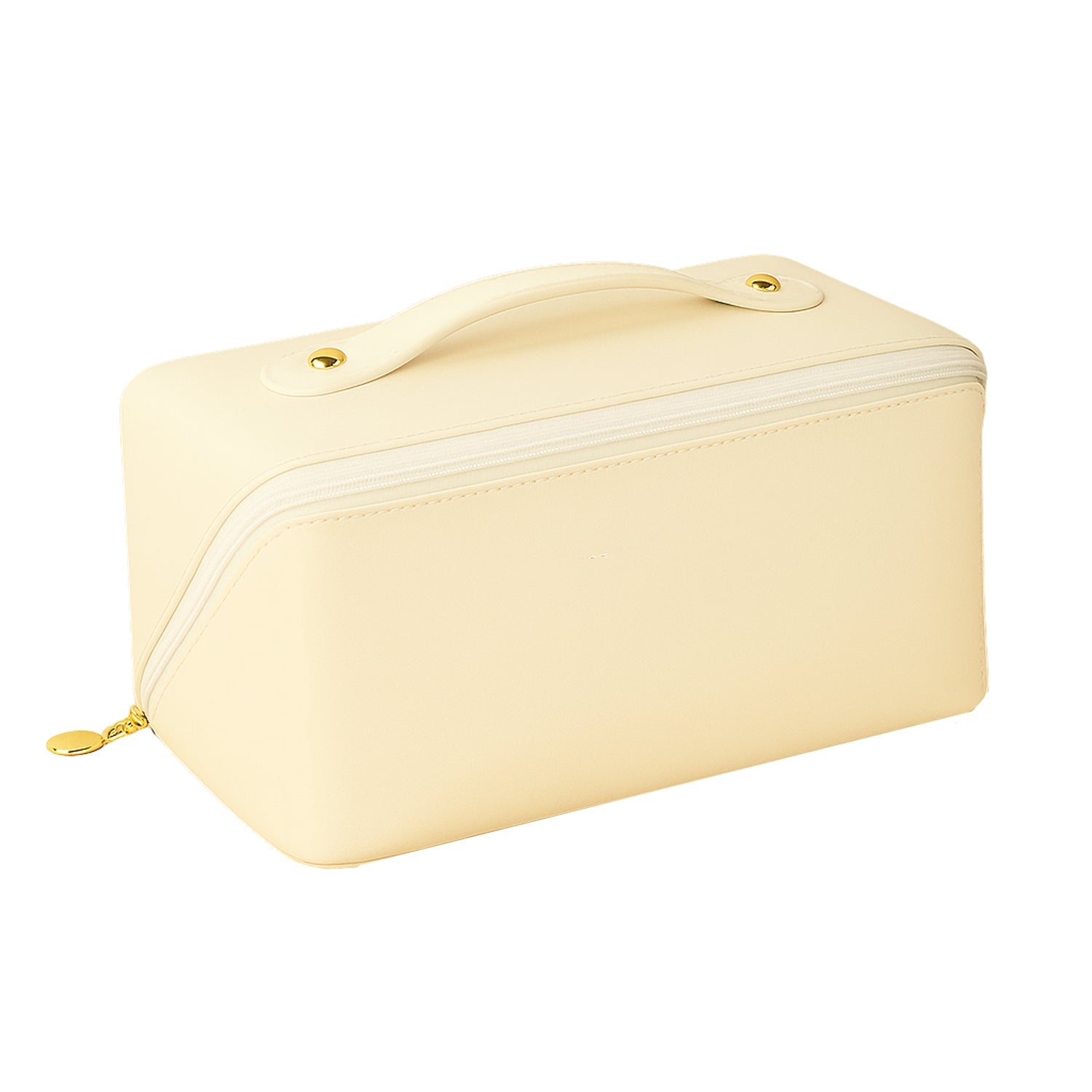 Beige toiletry and makeup pouch with zipper ideal for travel storage