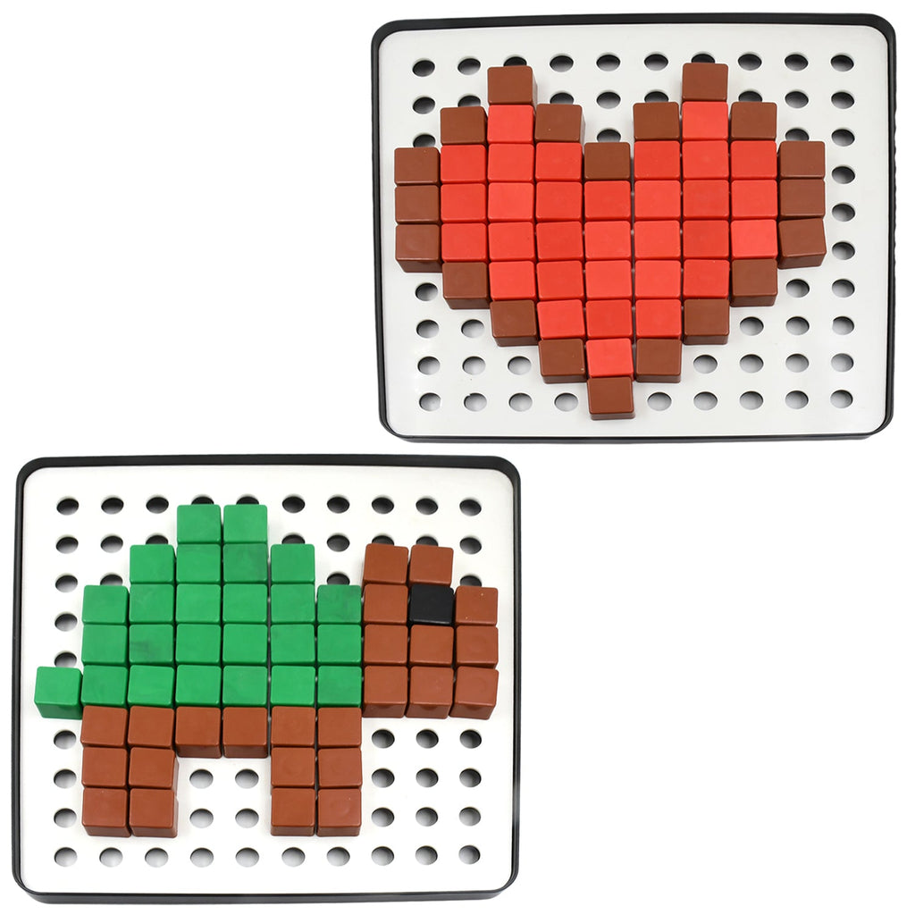Close-up of the safe, non-toxic plastic pixel cubes for children.