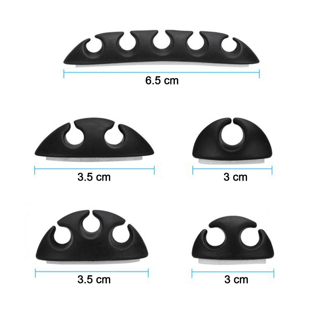 Detailed view of the 10-piece cable organiser clip set, providing solutions for tangled wires.