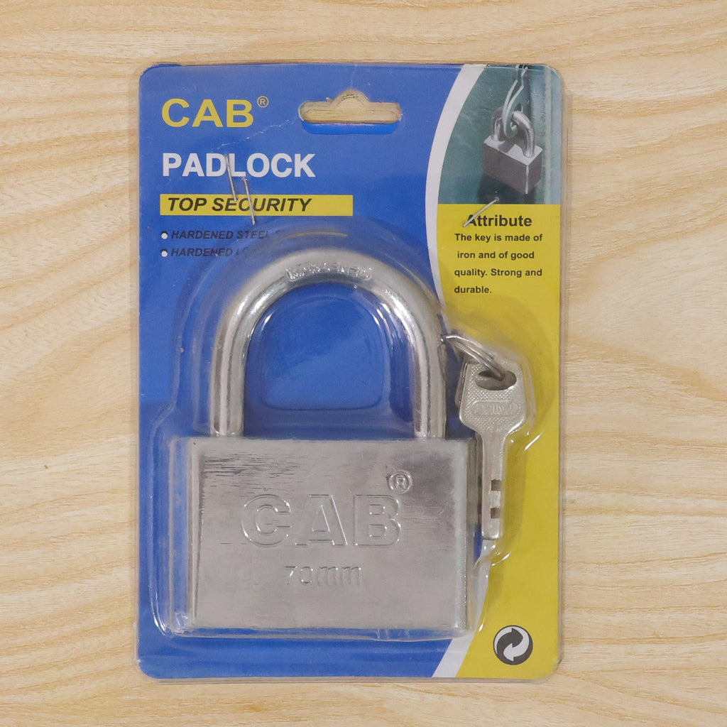 Detailed view of the lock body and hardened shackle of the premium heavy steel padlock.