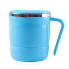 An insulated coffee mug in a mixed color, showcasing its portability and durable build.
