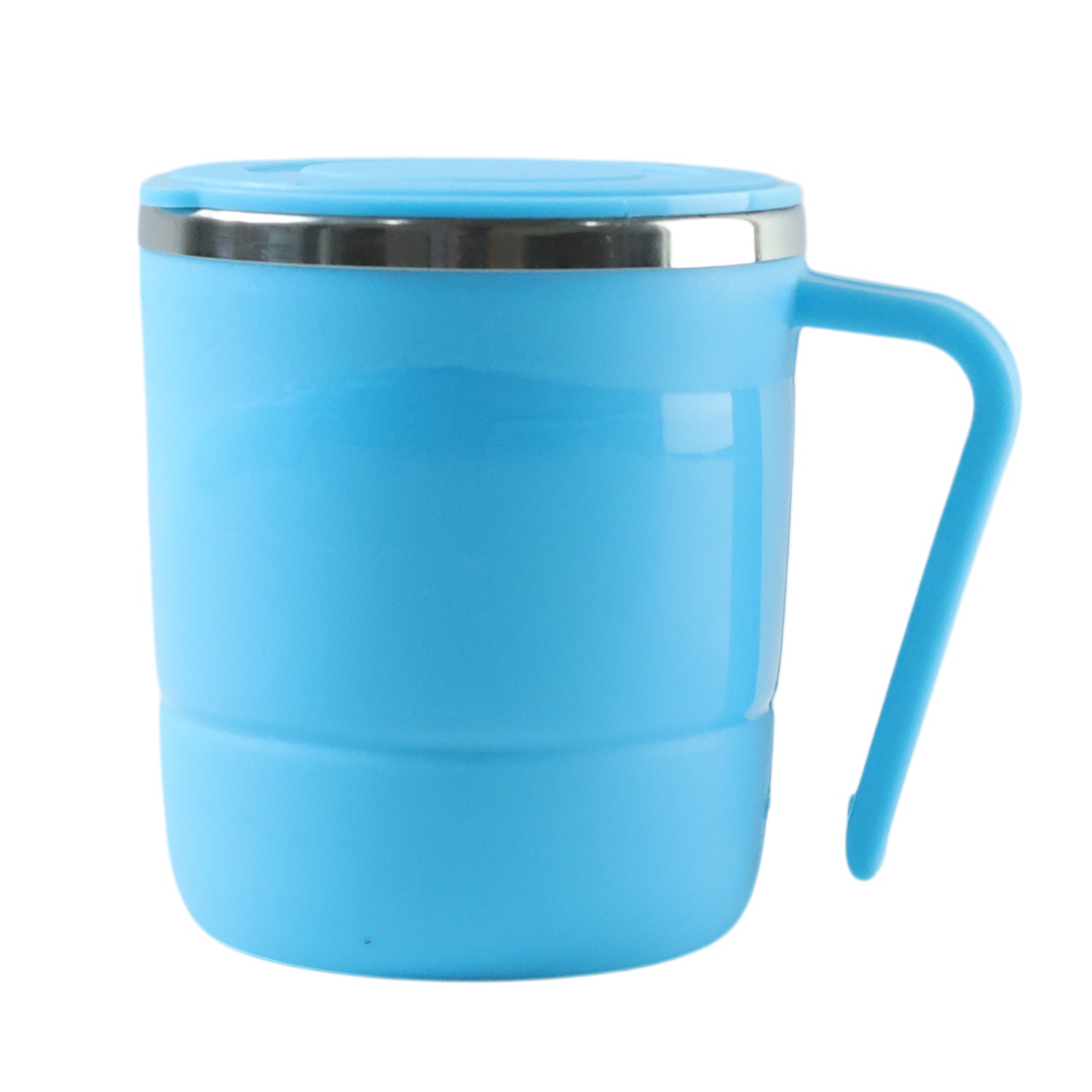 An insulated coffee mug in a mixed color, showcasing its portability and durable build.