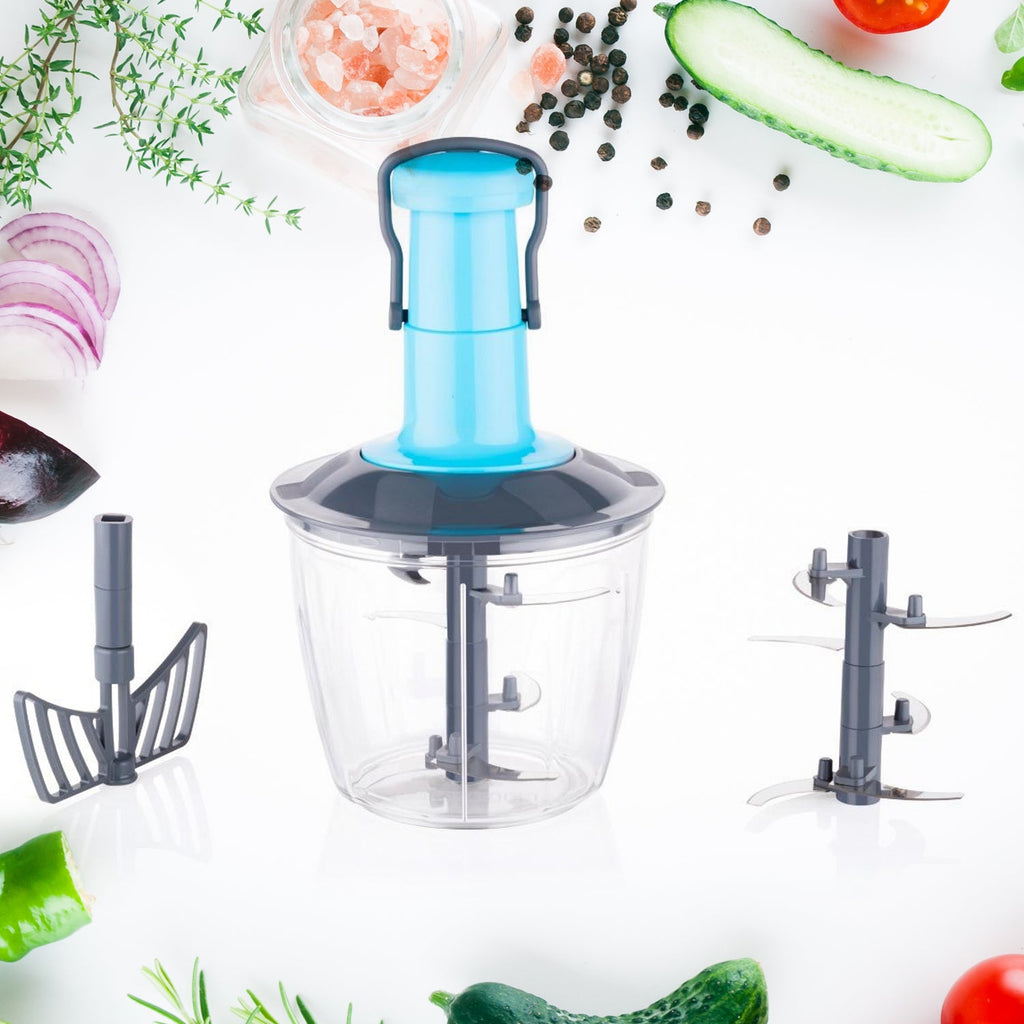 Manual vegetable chopper with 6 stainless steel blades and 950ML bowl