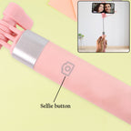 Folded selfie stick compact and portable design with wired shutter button