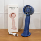 Comparison shot of  rechargeable mini handheld fan size and design