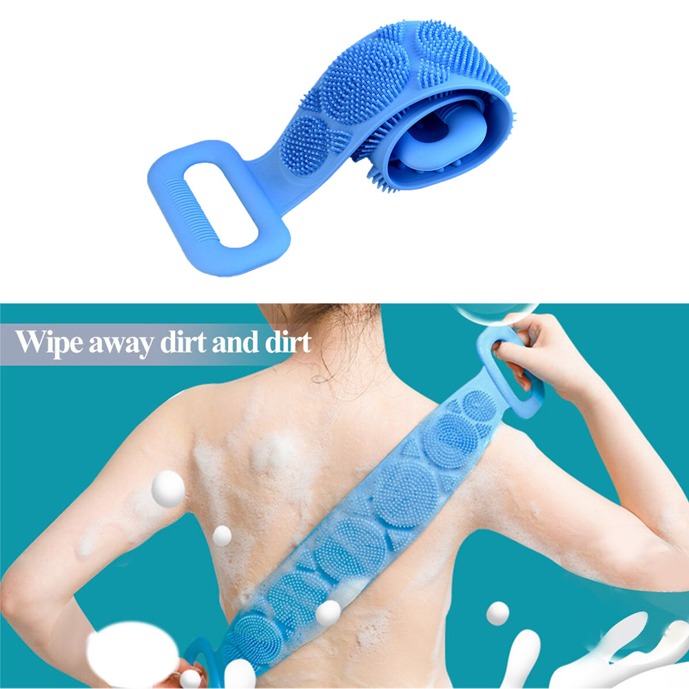 Bathing brush with soft silicone bristles for a gentle cleanse.