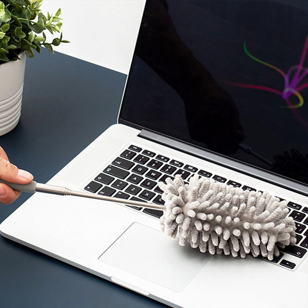 Microfiber fan duster demonstrating its long reach capability