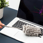 Microfiber fan duster demonstrating its long reach capability