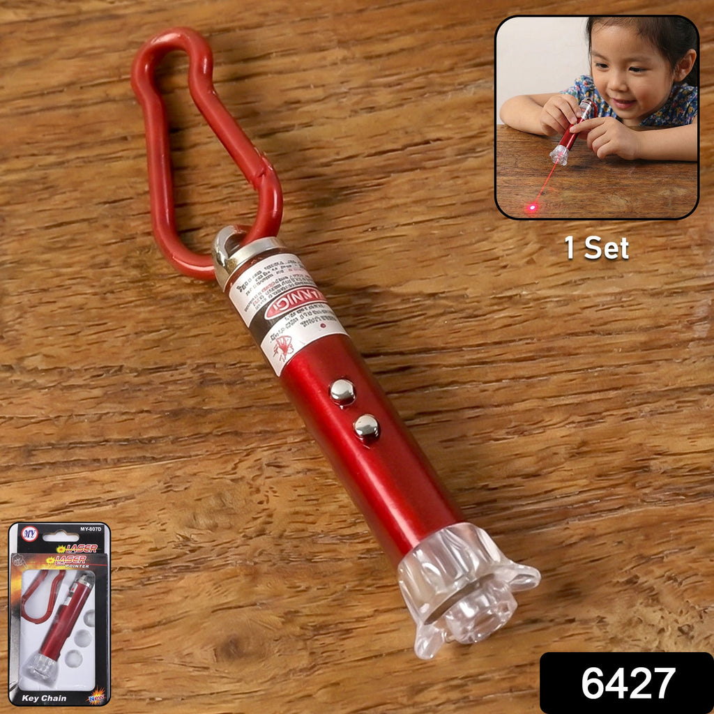 Bright red laser beam from the multi-functional laser pointer and LED flashlight.
