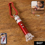 Bright red laser beam from the multi-functional laser pointer and LED flashlight.