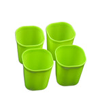 Stackable and lightweight plastic drinking glasses in a set of four.