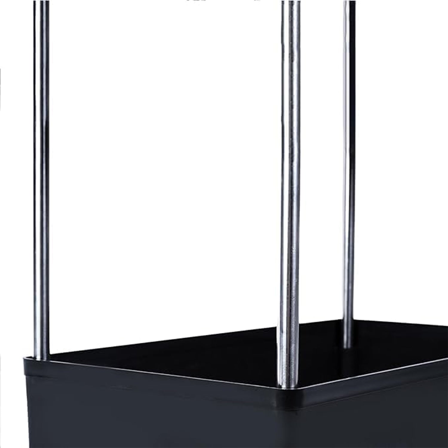 Quick shift movable storage rack trolley showing sturdy plastic trays and metal poles
