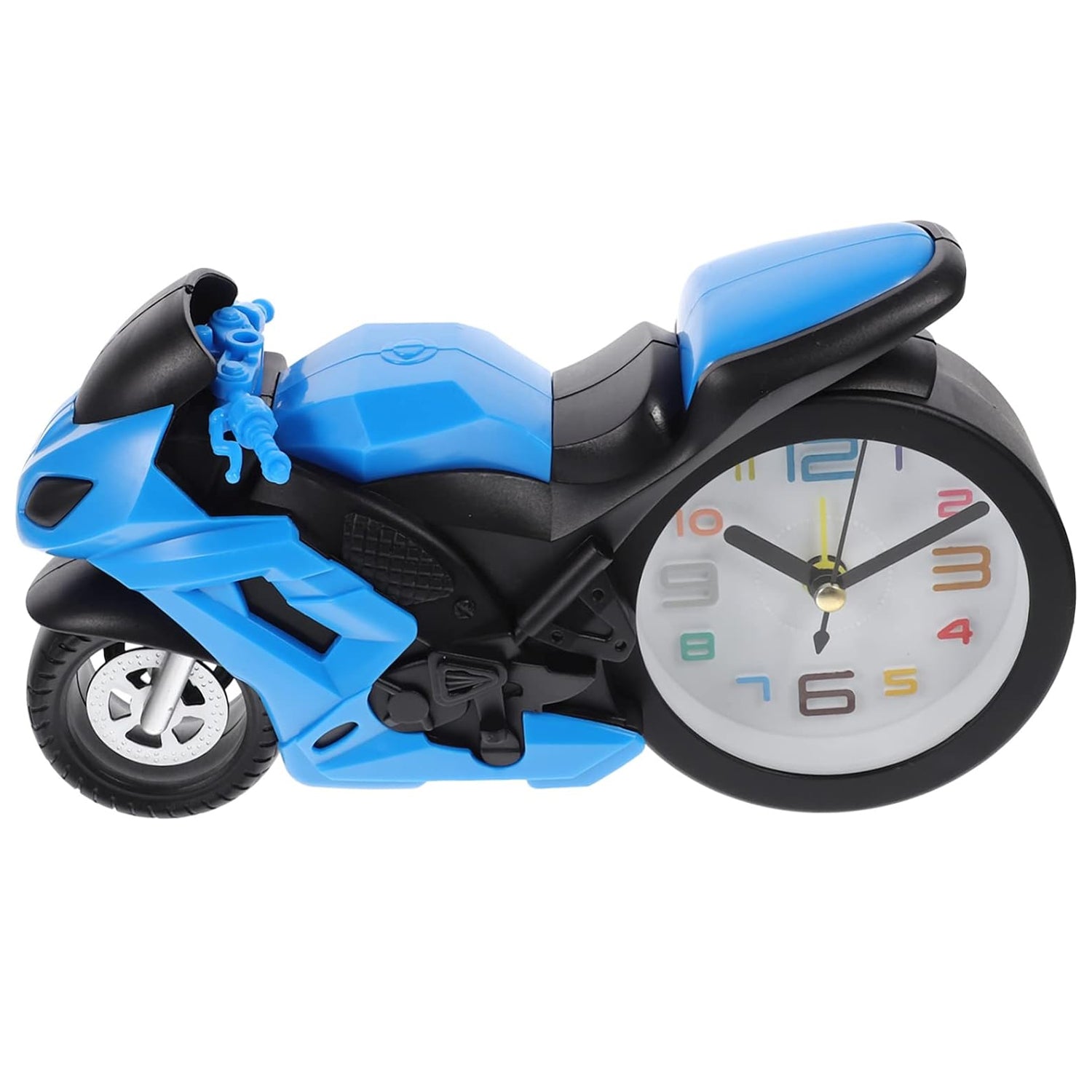 Side profile of the novelty desk clock, showcasing the intricate details of its motorcycle engine body.