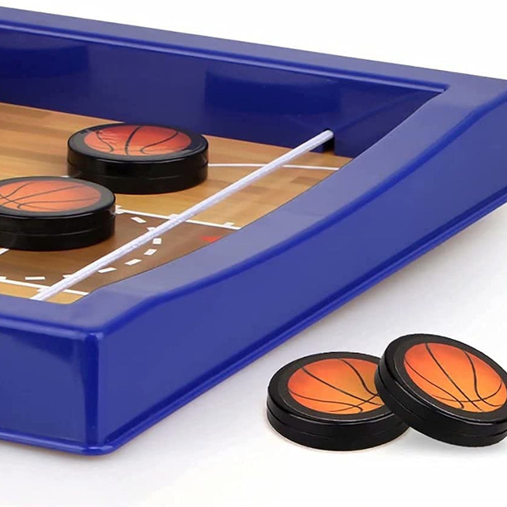 Overhead view of the compact desktop basketball game, perfect for any table surface.