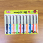Close-up of stainless steel kitchen knives in Supermom set