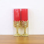 Set of flameless LED candle lamps with warm light and golden stands