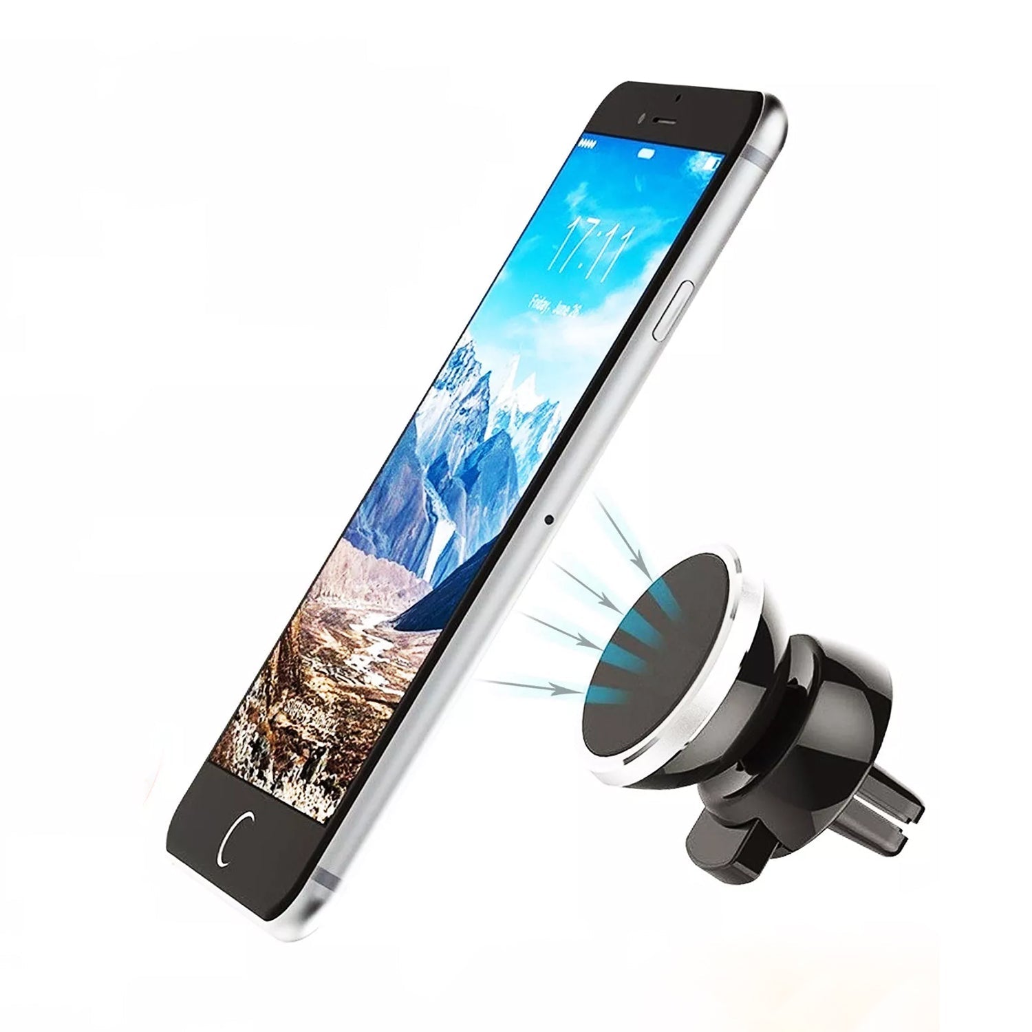 Universal Magnetic Car Mobile Holder attached on car dashboard with smartphone