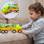 Side view of the non-toxic green and yellow play vehicle.