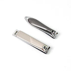 Close-up of the durable stainless steel folding nail clippers with a built-in nail file.