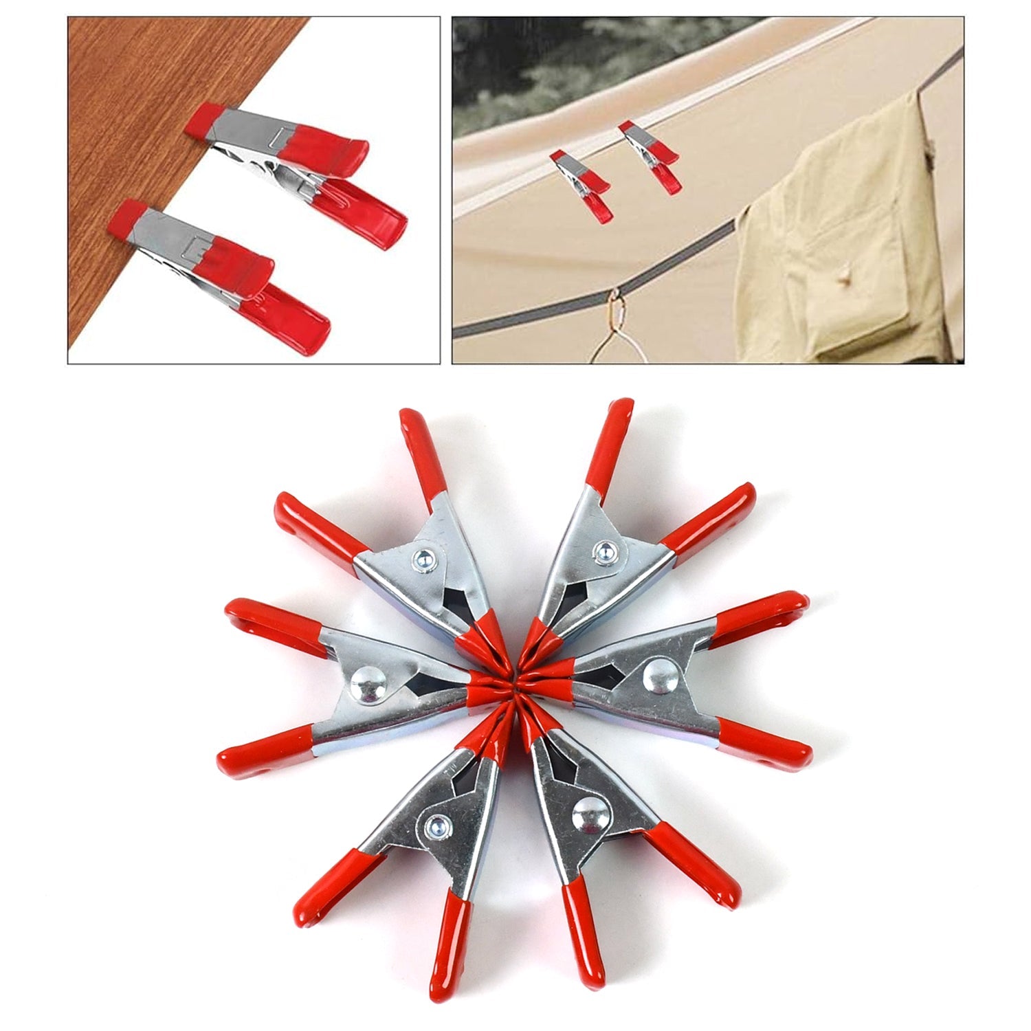 Collection of multiple 2-inch metal spring clamps displayed on a clean white surface.
