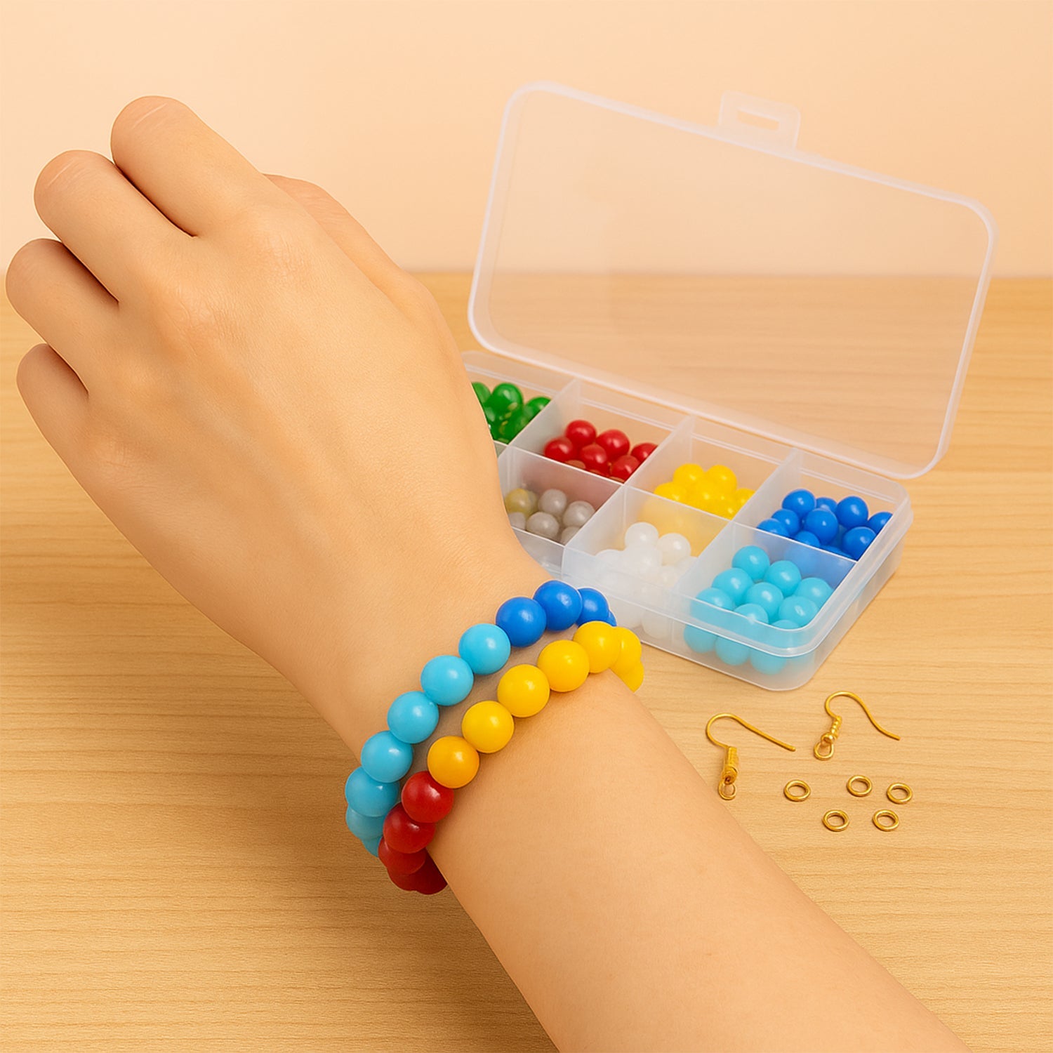 Metal clasps, hooks, and jump rings included in DIY Jewellery Making Kit for jewelry assembly
