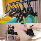 Travel-friendly foldable hangers demonstrating efficient clothes drying and storage capabilities.
