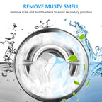 Stain cleaner powder being poured into a washing machine tank.
