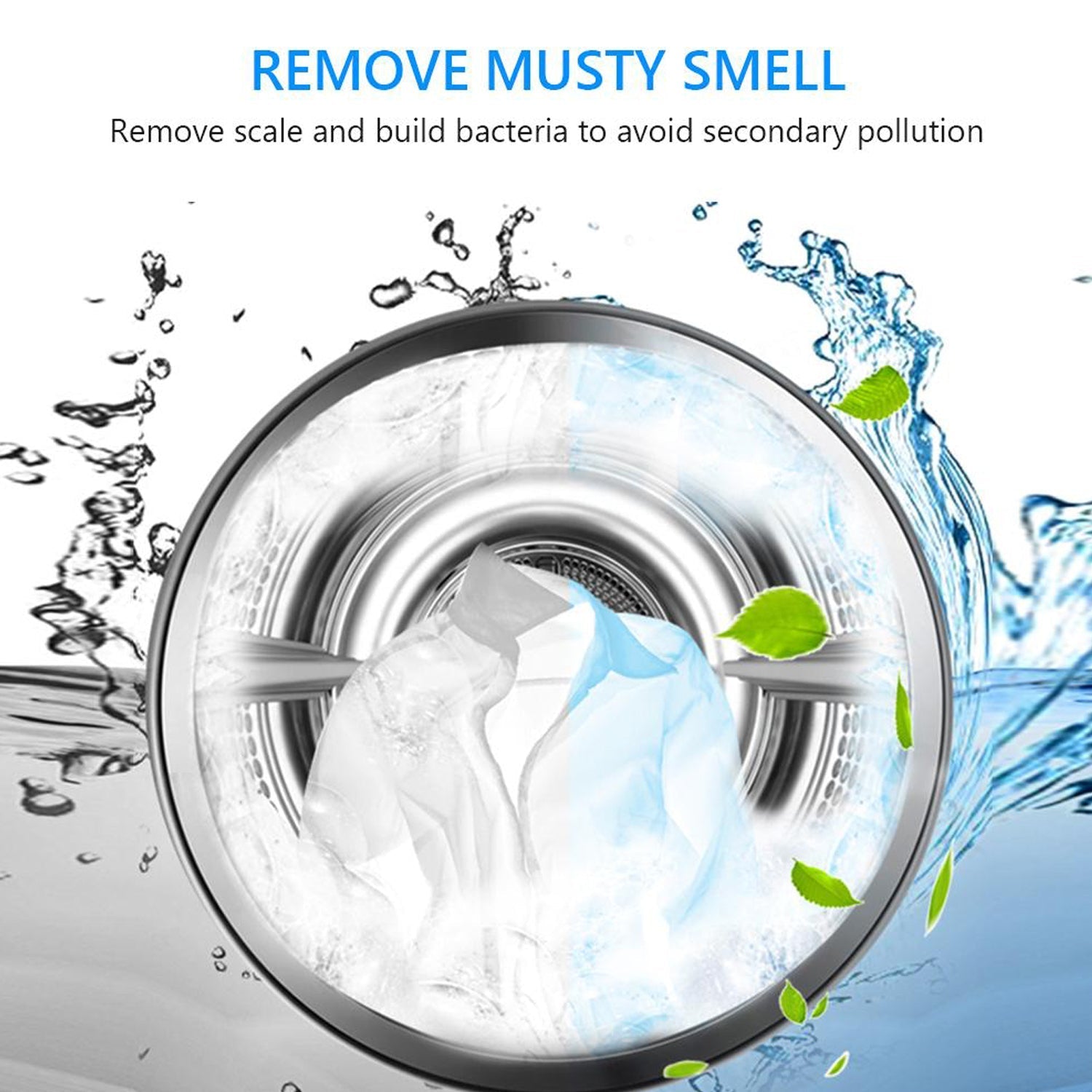 Stain cleaner powder being poured into a washing machine tank.