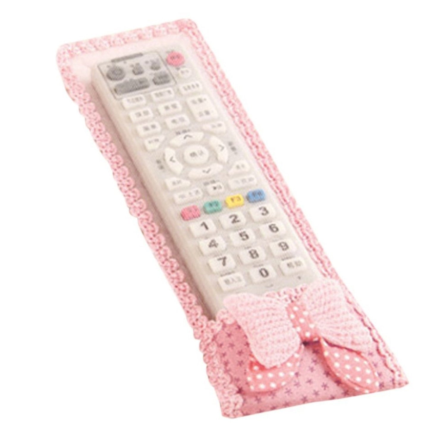 Display of dust-resistant remote control covers with bow knots, perfect for TV, AC, and DTH remote controls.