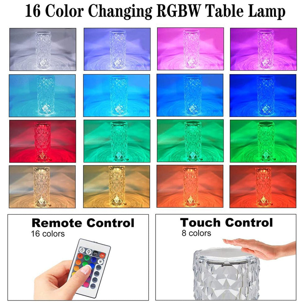 Remote control and Crystal Touch Lamp together, highlighting ease of use.