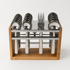 Close-up view of shiny stainless steel flatware pieces