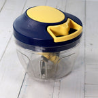 A person demonstrating how to use the 650ml food chopper for dicing onions.