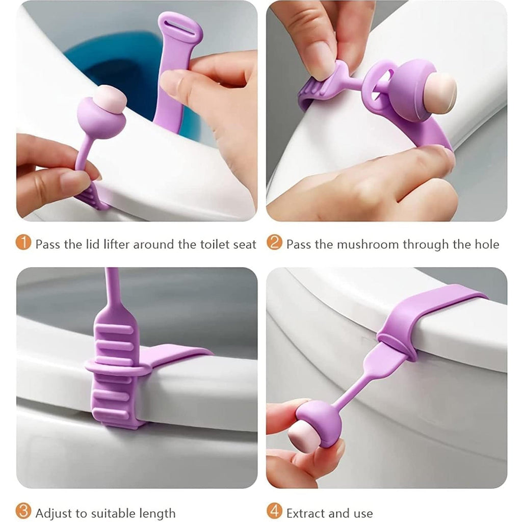 Bathora silicone toilet seat lifter band installed on a toilet seat.