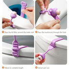 Bathora silicone toilet seat lifter band installed on a toilet seat.