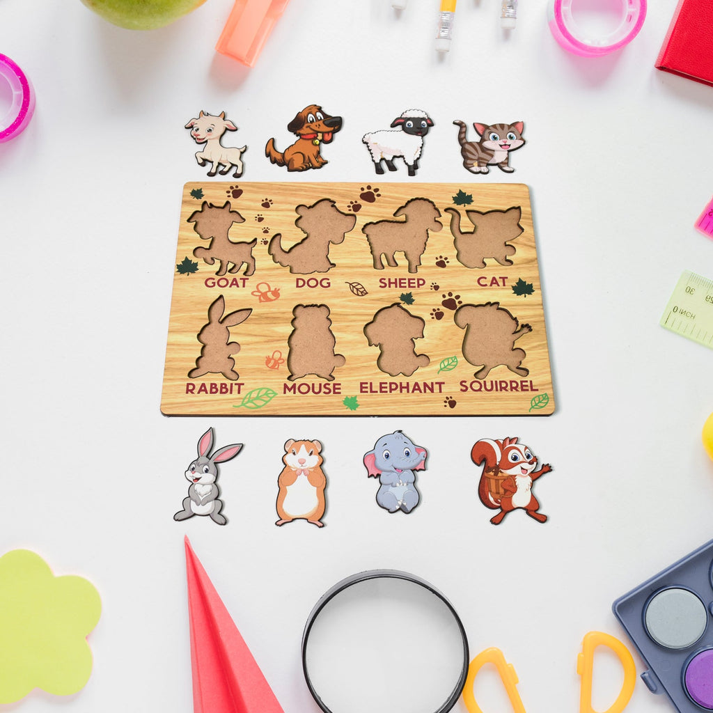 Side view of the thick wooden pieces and puzzle board.