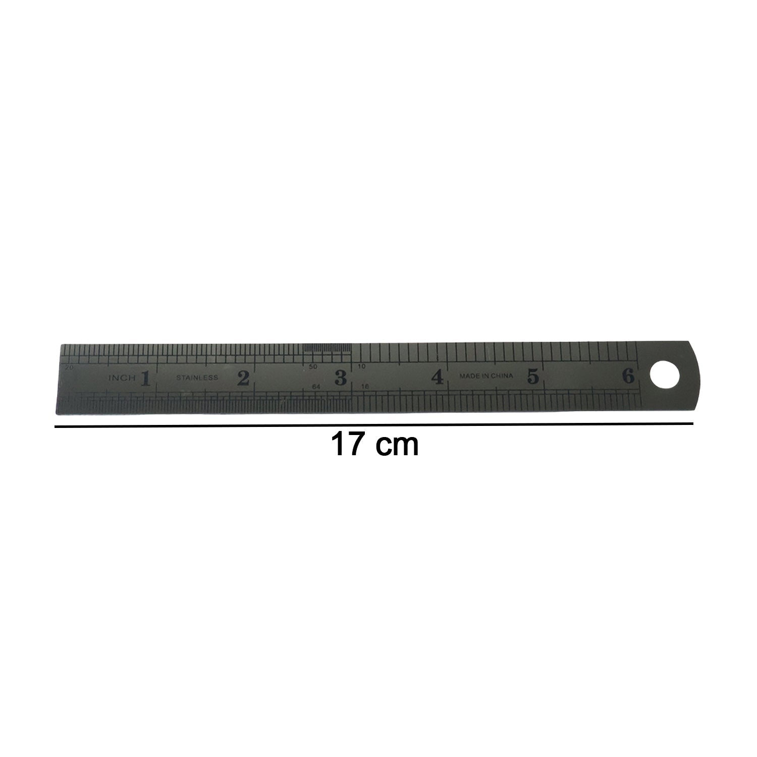 Close-up showing detailed markings on steel measuring ruler