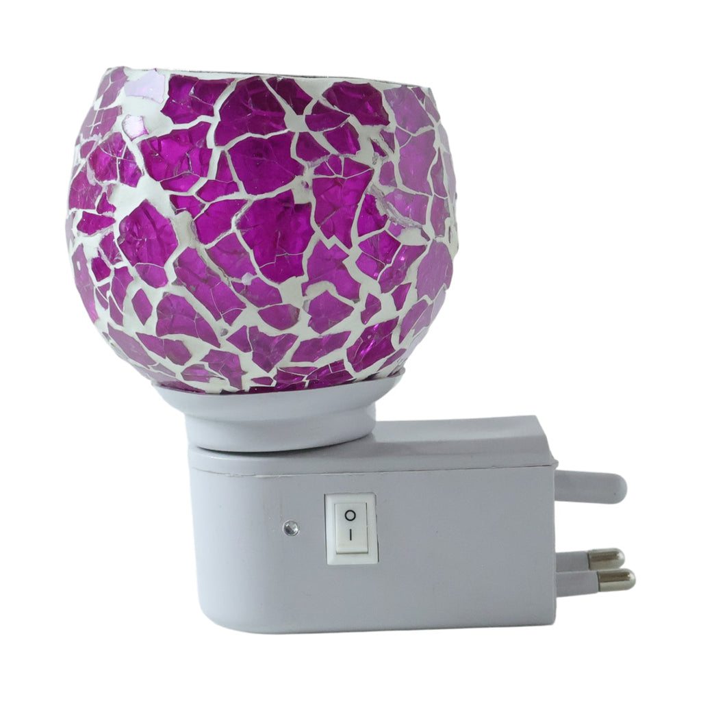 Purple mosaic glass night lamp aroma diffuser creating cozy bedroom ambiance