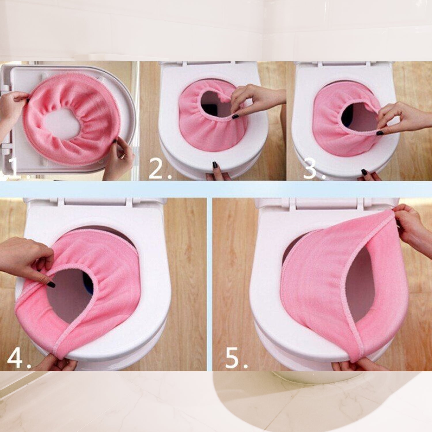 Multiple color options for the soft toilet seat covers displayed together.