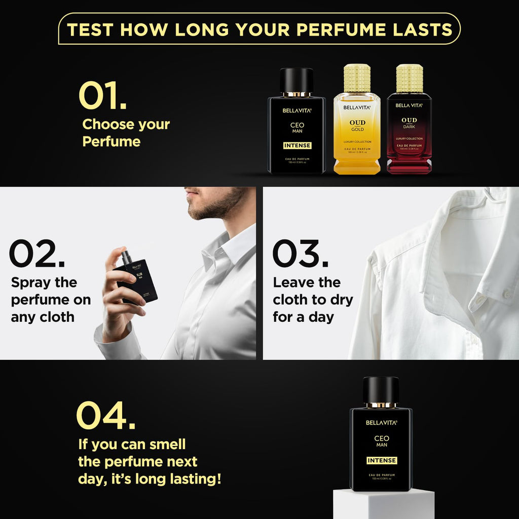 Close-up of Bellavita CEO Man Intense perfume bottle
