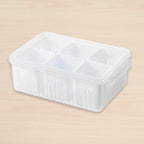 Empty clear plastic fridge storage box ready for organizing food items.