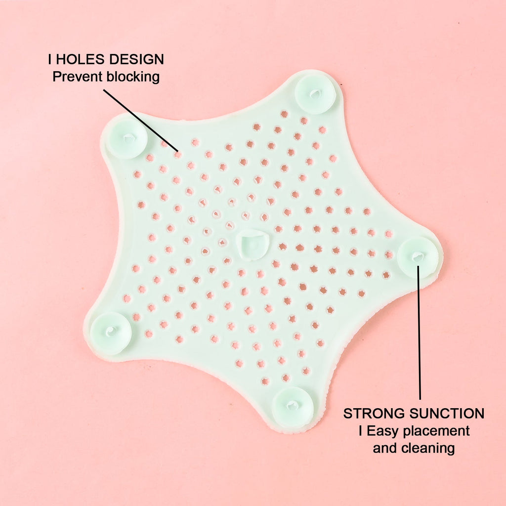 Star shaped silicone sink strainer with suction cups for kitchen and bathroom use