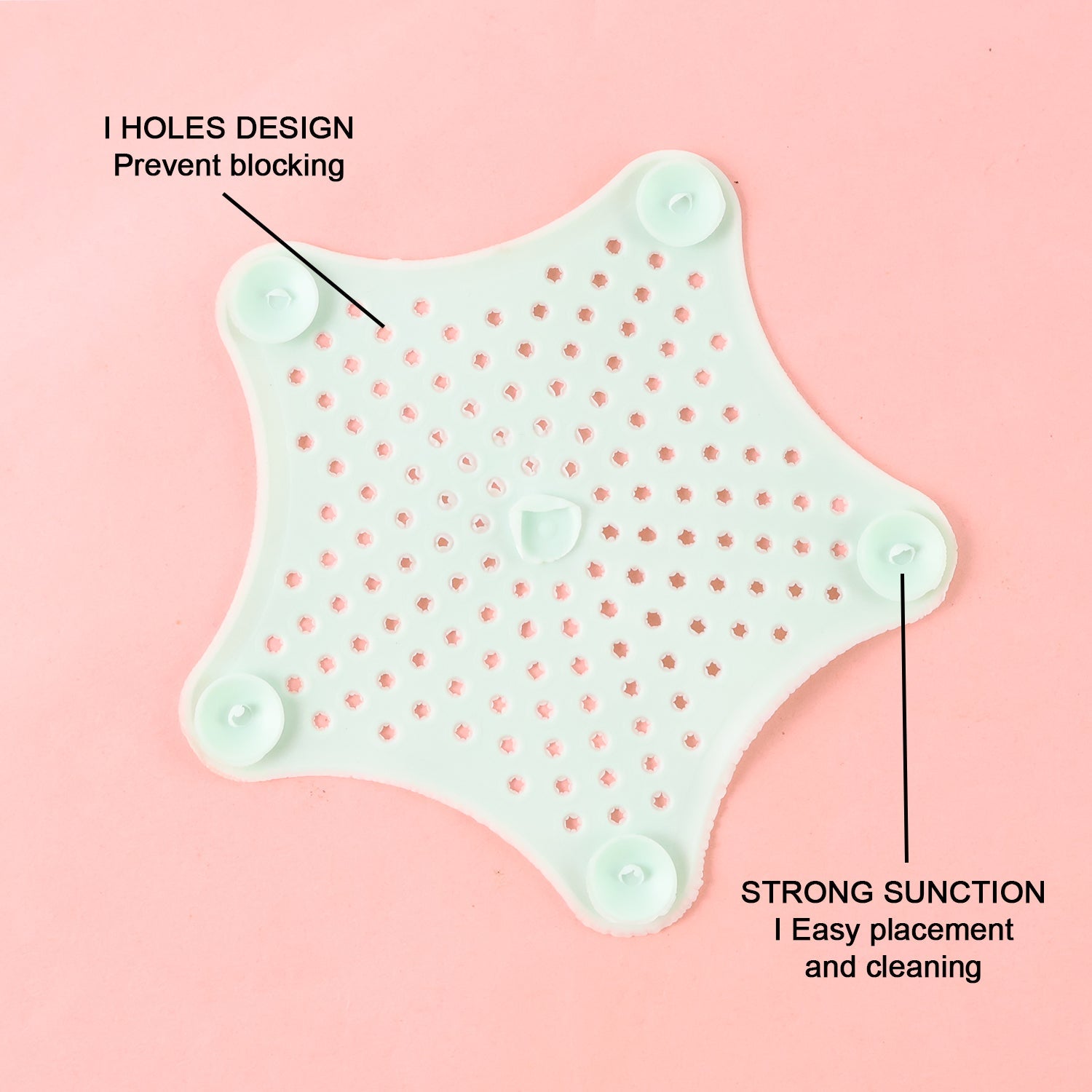 Star shaped silicone sink strainer with suction cups for kitchen and bathroom use
