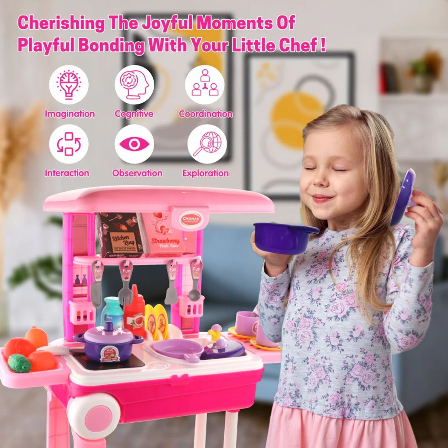 Kitchen set for kids accessories including pots and pans
