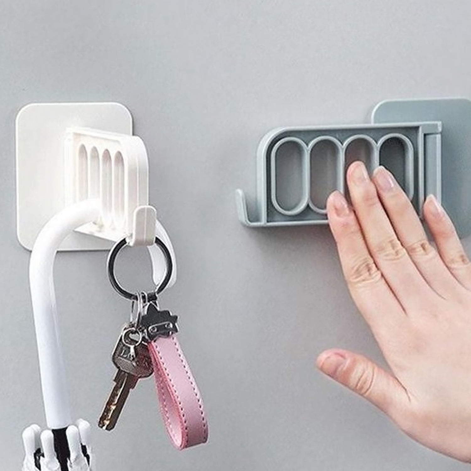 Functional door hook for multiple areas like bathroom, kitchen, or office cubicle.