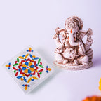 Back view of the Meenakari Wooden Chowki, highlighting its sturdy construction and craftsmanship.
