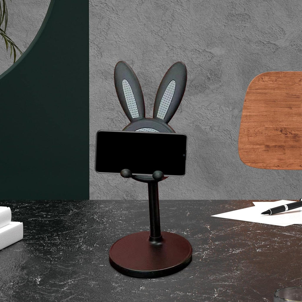 Bunny Phone Stand shown at its maximum adjustable height, holding a device.