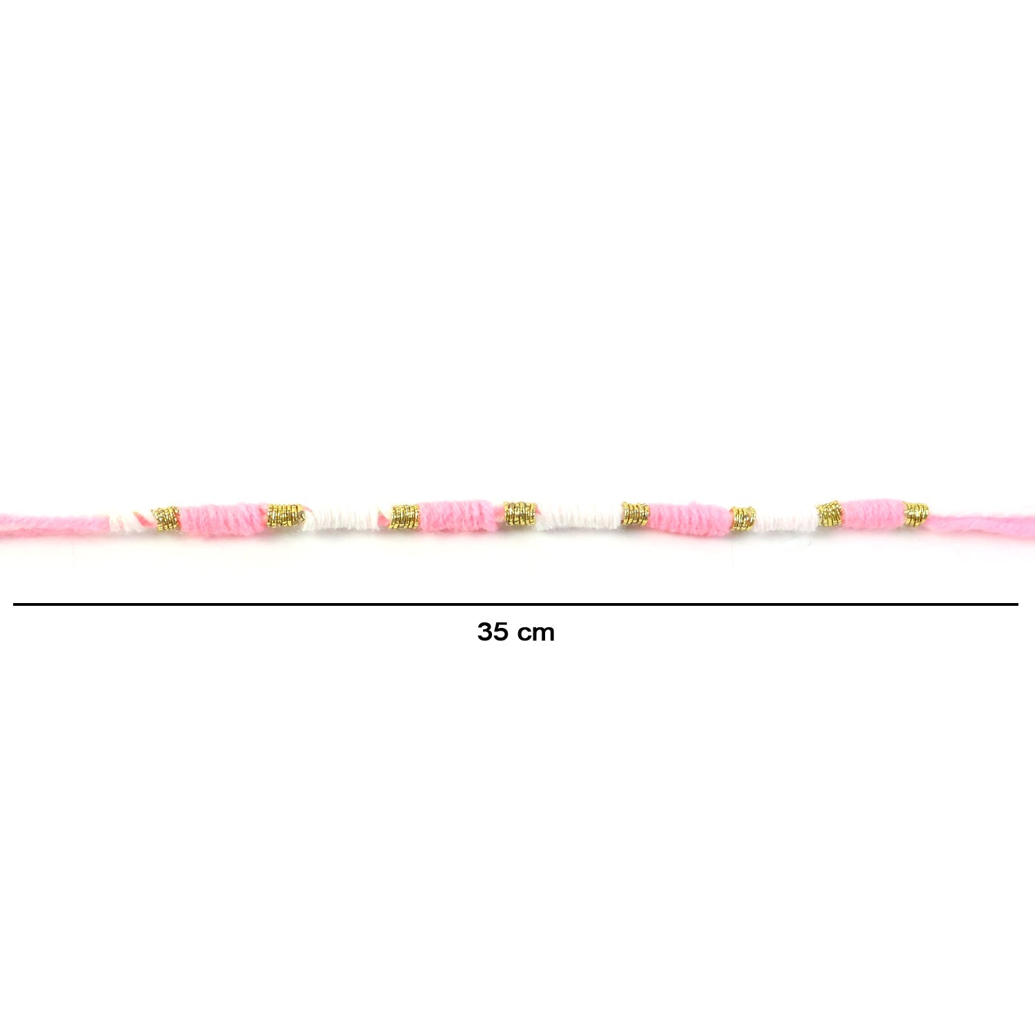 Pink & White Thread Rakhi on a hand