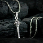 Hanuman Gada Pendant necklace on a plain background, showcasing its silver finish.